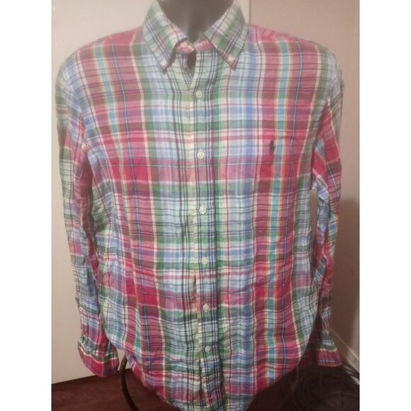 Ralph Lauren Other - Ralph Lauren Shirt Mens Medium M Madras Plaid Multicolor Button Down 100% Linen